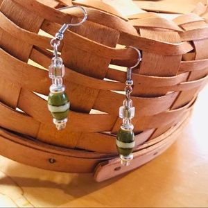 Handmade “Green with Envy” Glass Bead Earrings